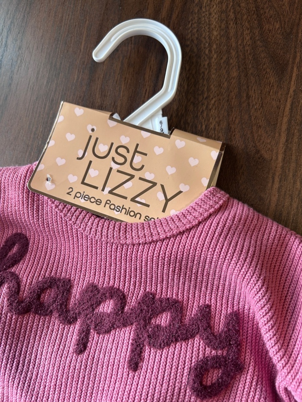 Kids Pink 'Happy' Ribbed Matching Set by​ - Picture 3 of 11